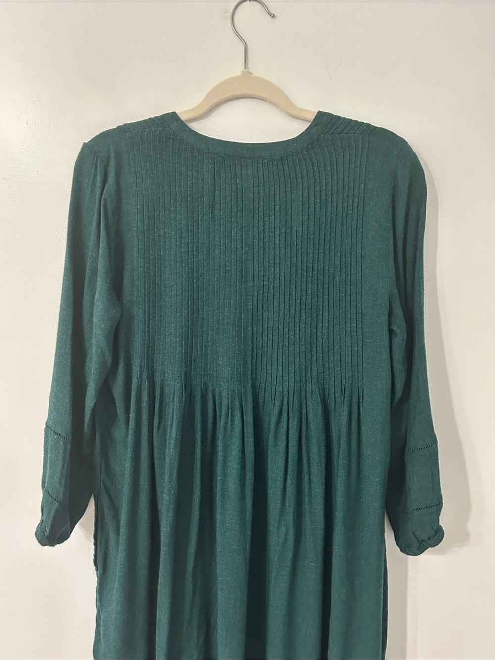 J. Jill Pintuck Henley Swing Trapeze Dress Forest Green Long Sleeve Poet Midi - Picture 7 of 13
